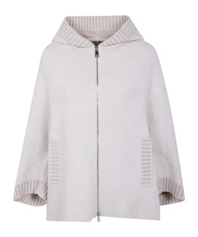 D Exterior Hooded Zip-fastening Wool Coat In Neutral