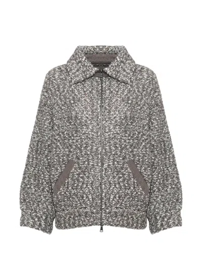 D Exterior Zip-up Cardigan In Gray
