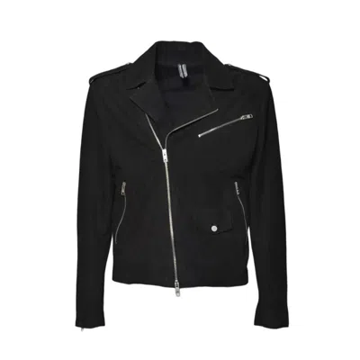 D FOUR ASYMMETRICAL FRONT-ZIPPER LEATHER JACKET WITH MULTIPLE POCKETS