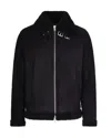 D Four Aviator-style Jacket In Genuine Suede With Shearling Trim In Black