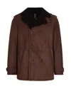 D Four Double-breasted Suede Leather Jacket With Notched Lapel In Brown