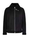 D Four Aviator-style Jacket In Genuine Suede With Shearling Trim In Black