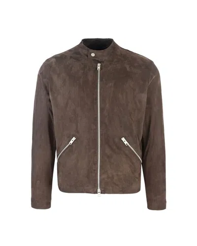 D Four Zip-fastening Suede Jacket In Brown