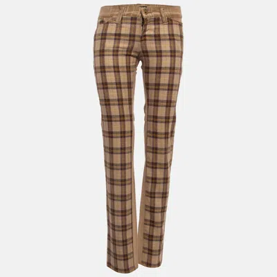 Pre-owned D & G Beige Corduroy & Plaid Wool Blend Trousers S