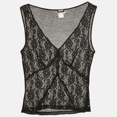 Pre-owned D & G Black Lace And Mesh V-neck Sheer Tank Top S