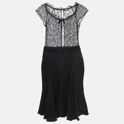 Pre-owned D & G Black Lace And Satin Flared Short Dress S