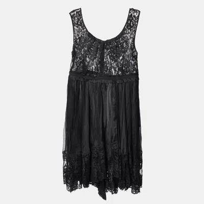 Pre-owned D & G Black Lace & Silk Sheer Sleeveless Midi Dress L
