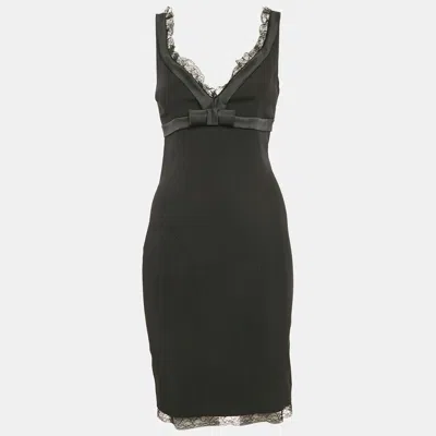Pre-owned D & G Black Lace Trim Stretch Crepe Sheath Dress S