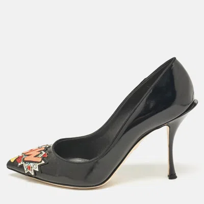 Pre-owned D & G Black Patent Leather Wow Patch Pumps Size 39
