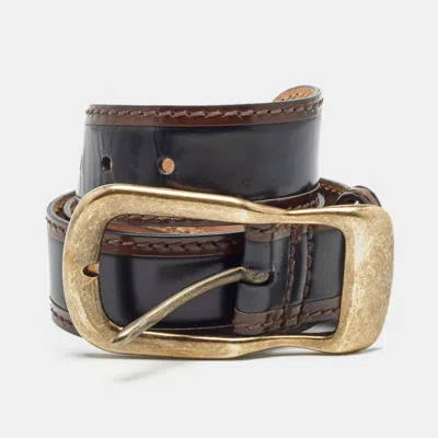 Pre-owned D & G Black/brown Glossy Leather Buckle Belt 85cm