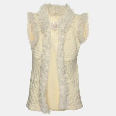 Pre-owned D & G Cream Knitted Cotton Blend Faux Fur Vest S