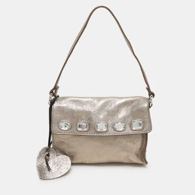 Pre-owned D & G Gold Leather Embellished Shoulder Bag