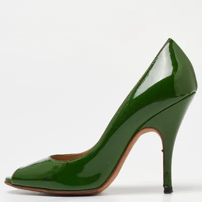 Pre-owned D & G Green Patent Leather Peep Toe Pumps Size 38