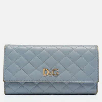 Pre-owned D & G Light Blue Quilted Leather Continental Wallet