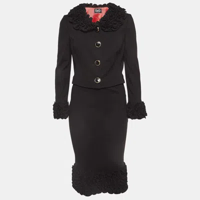 Pre-owned D & G Vintage Black Wool Ruffled Skirt Top Set M