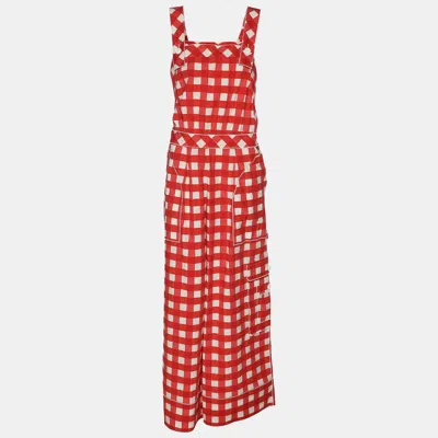 Pre-owned D & G White/red Cotton Blend Gingham Jumpsuit M