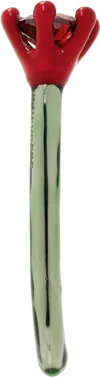 D'heygere Green & Red Solitaire Rose Loop Single Earring In Silver/red/ Green