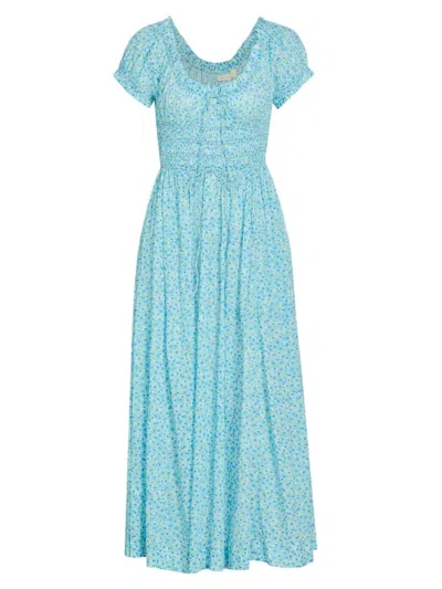 D Ô E N Women's Ashlynn Floral Cotton Midi-dress In Bleu Daisy Fields