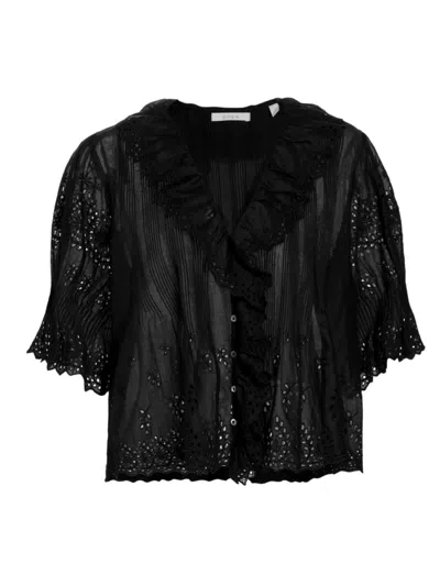 D Ô E N Women's Henri Voile Eyelet Top In Black Eyelet