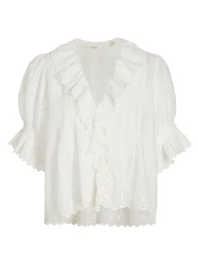 D Ô E N Women's Henri Voile Eyelet Top In Salt Eyelet