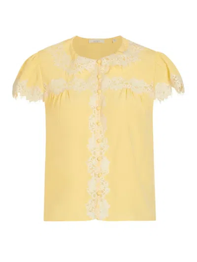 D Ô E N Women's Josephine Lace-trim Silk Blouse In Yellow Rose