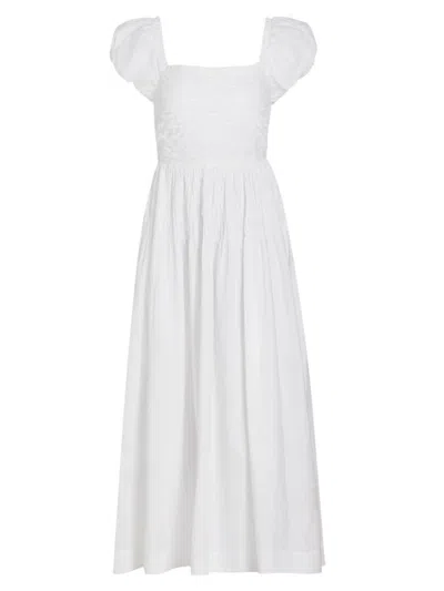 D Ô E N Women's Katherina Smocked Cotton Midi-dress In Salt