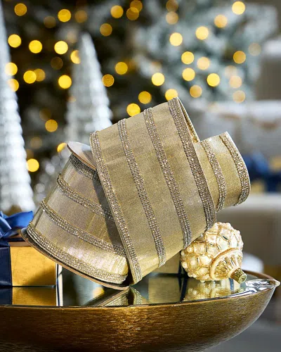 D. Stevens Crystal-striped Metallic Dupion Ribbon, 4" X 5 Yards In Brown