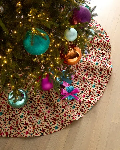 D. Stevens Floral Velvet Burnout Christmas Tree Skirt, 64"