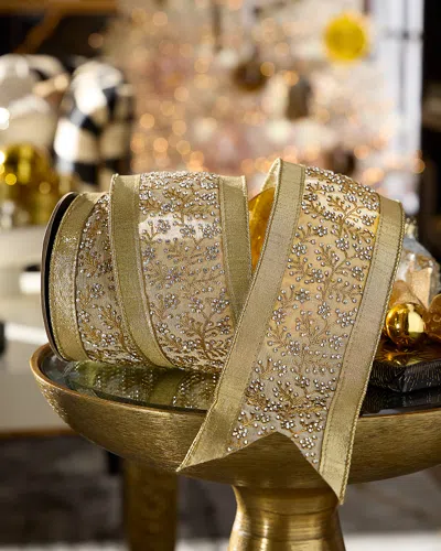 D. Stevens Metallic Dupioni Crystal Branch Ribbon, 4" X 5 Yards In Gold