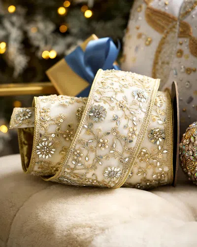 D. Stevens Mirrored & Pearly Floral Velvet Ribbon, 4" X 5 Yards In Yellow