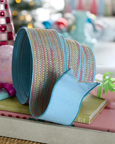 D. Stevens Spring Lace On Metallic Dupion Ribbon, 4" X 10 Yards In Blue