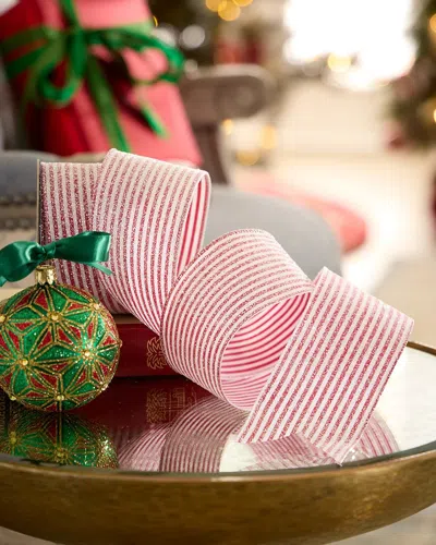 D. Stevens Sugared Candy Stripe Satin Ribbon, 4" X 10 Yards In Pink