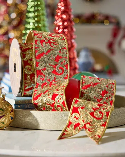 D. Stevens Velvet Sequined Acanthus-trim Ribbon, 3.75" X 10 Yards