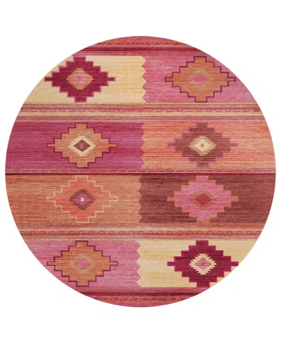 D Style Phoenix Ph1 8' X 8' Round Area Rug In Rose