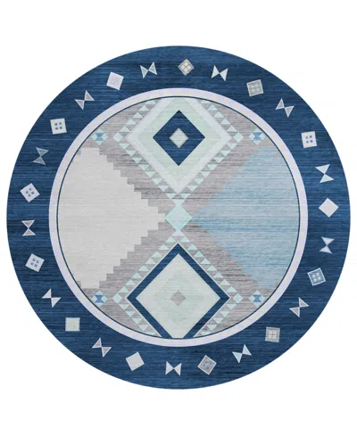 D Style Phoenix Ph2 8' X 8' Round Area Rug In Denim