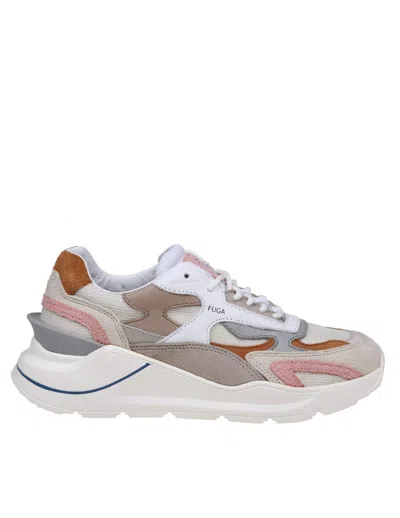 Date Fuga Sneakers In White/ Cream Leather And Suede In Multicolor