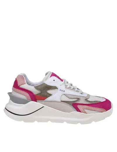 Date Fuga Sneakers In White/fuchsia Leather And Suede In White-fuxia