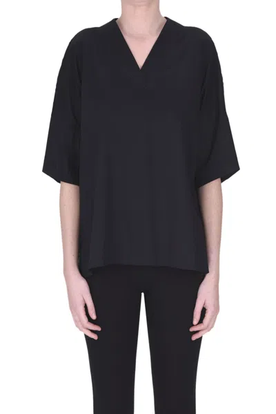D-exterior Knitted Back Blouse In Black