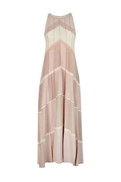 D-exterior High-neck Dress In Rosa E Beige