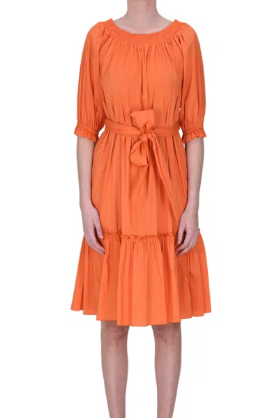 D-exterior Popeline Cotton Dress In Orange