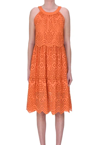 D-exterior Sangallo Lace Dress In Orange