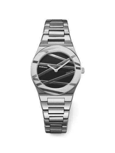 D1 Milano Onyx Inlay Ultra Thin 30mm Watch In Silver