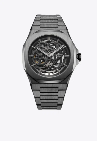 D1 Milano Gun Skeleton Bracelet 41.5mm Stainless Steel Mechanical Watch In Gun Metal
