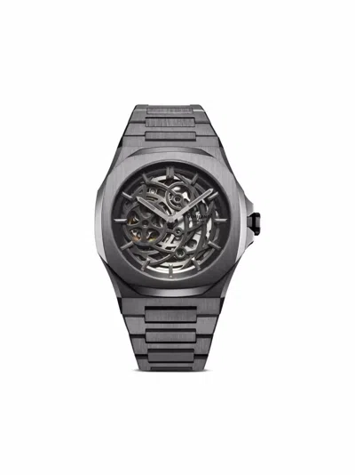 D1 Milano Gun Skeleton Bracelet 41.5mm Stainless Steel Mechanical Watch In Gun Metal