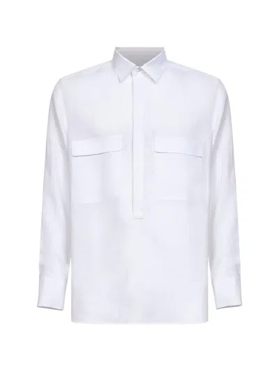 D4.0 Button Placket Patch Pockets Polo Shirt In White