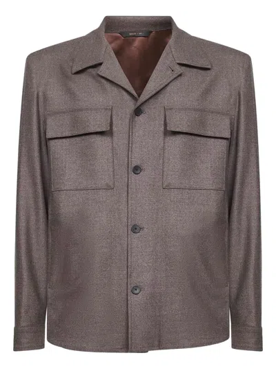 D4.0 Buttoned Patch-pocket Shirt In Brown