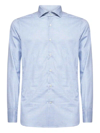 D4.0 Checked Cotton Shirt In Blue