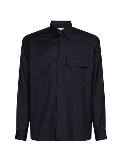 D4.0 Concealed-button Chest-pocket Shirt In Blue
