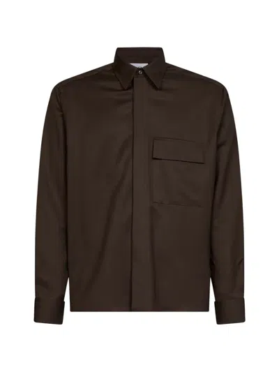 D4.0 Concealed-placket Virgin-wool Shirt In Brown