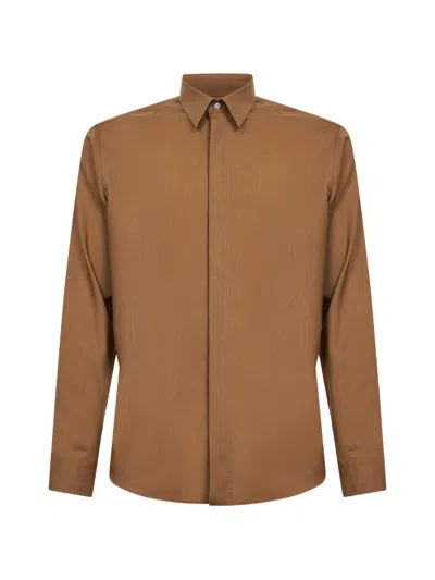 D4.0 Covered-button Long-sleeve Shirt In Brown